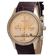 ساعت مچی رومانسون زنانه کرنوگراف گرد چرمی طلایی نگین دار صفحه روشن کد 16306 فروش ساعت مچی طرح اصلی