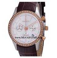 ساعت مچی رومانسون زنانه کرنوگراف گرد چرمی رزگلد دو رنگ صفحه سفید کد 16302 فروش ساعت مچی طرح اصلی