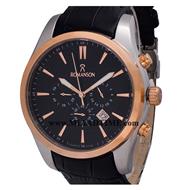 ساعت مچی رومانسون مردانه کرنوگراف گرد چرمی رزگلد دو رنگ صفحه مشکی کد 16304 ساعت مچی مردانه مارک دار