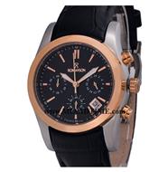 ساعت مچی رومانسون زنانه کرنوگراف گرد چرمی رزگلد دو رنگ صفحه مشکی کد 16304 فروش ساعت مچی طرح اصلی