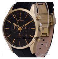 ساعت مچی رومانسون مردانه کرنوگراف گرد چرمی طلایی صفحه مشکی کد 16313 ساعت مچی مردانه مارک دار