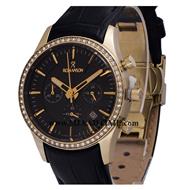 ساعت مچی رومانسون زنانه کرنوگراف گرد چرمی طلایی نگین دار صفحه مشکی کد 16313 فروش ساعت مچی طرح اصلی