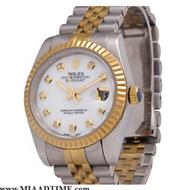 ساعت مچی رولکس مردانه، دیت جاست گرد استیل دو رنگ، صفحه سفید | کد 5201 ROLEX