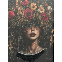 تابلو دکوراتیو شاین کد 1700، تابلو با تصویر لمینت شاینی طرح برجسته، متریال پی وی سی قاب، تابلو هنری با کیفیت فوق العاده و قابل شستشو، طرح دختر و گلها  تابلو کلاسیک