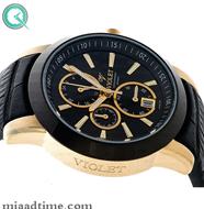 ساعت ویولت Violet زنانه اسپرت گرد چرمی طلایی مشکی صفحه مشکی کد 0409/2L خرید اینترنتی ساعت مچی شیک زنانه