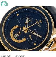 ساعت مچی ویولت، مردانه کرنوگراف، گرد چرمی، طلایی مشکی،صفحه سرمه ای | کد 0411/2G ساعت ویولت مردانه جدید