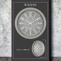 ساعت دیواری والتر Walther | ساعت دیواری سایز 57 با موتور آرامگرد، بدنه و جزییات بر پایه رنگ خاکستری و نقره ای، موتور ثانیه شمار مستقل | کد 6006