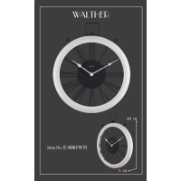 ساعت دیواری والتر Walther مدل 6061 | ساعت دیواری سایز 60 با موتور آرامگرد، ترکیب چوب و فلز در متریال ساعت، دارای طراحی مدرن و بدنه چوبی، رنگ سفید مشکی