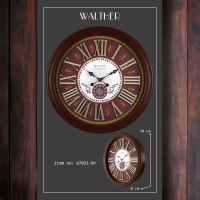 ساعت دیواری والتر Walther | ساعت دیواری سایز 70 با موتور آرامگرد، بدنه قهوه ای و صفحه زرشکی به همراه جزییات طلایی، موتور ثانیه شمار مستقل | کد 7021