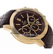 ساعت ویولت Violet مردانه کرنوگراف گرد چرمی طلایی صفحه قهوه ای کد 0408/2G