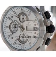 ساعت مچی ویولت زنانه کرنوگراف گرد چرمی استیل صفحه سفید مدل 0414L ساعت زنانه شیک و زیبا