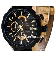 ساعت مچی ویولت مردانه کرنوگراف گرد چرمی طلایی مشکی صفحه مشکی مدل 0414/2G