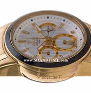 ساعت مچی ویولت زنانه کرنوگراف گرد فلزی، طلایی مشکی صفحه سفید مدل 0412/2G قیمت ساعت مچی زنانه اسپرت