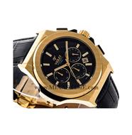 ساعت مچی ویولت مردانه کرنوگراف گرد بند چرم طلایی صفحه مشکی مدل 0452/2G قيمت ساعت مچي مردانه ويولت