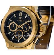 ساعت مچی ویولت مردانه کرنوگراف گرد بند چرم طلایی صفحه مشکی مدل 0451/2G خرید اینترنتی ساعت مچی مردانه ویولت