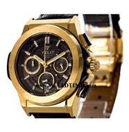 ساعت مچی ویولت زنانه کرنوگراف بند چرم طلایی صفحه قهوه ای مدل 0451/2L ساعت مچی زنانه ویولت اصل