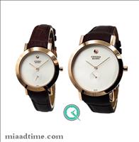 ساعت مچی سیتیزن مردانه زیرثانیه، گرد بند چرم، رزگلد صفحه سفید | کد 6225G Rose