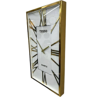 ساعت دیواری فلزی تسو، ساعت دیواری فلزی با طراحی مستطیلی، موتور ساخت تایوان، ساعت دیواری طرح ساده و در عین حال بی نظیر، رنگ طلایی،کد 2010  tesso
