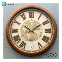 ساعت دیواری چوبی ورتیچ مدل 690، ساعت دیواری دو موتوره با چوب طبیعی سایز 60 با موتور آرامگرد تایوانی، اعداد یونانی برجسته ساعت دیواری ورتیچ