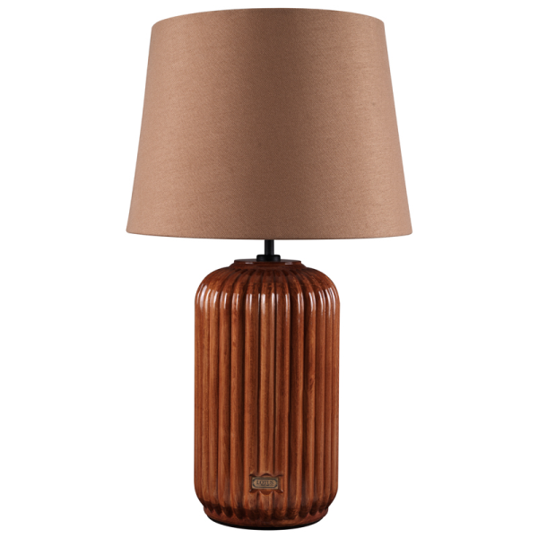 آباژور رومیزی لوتوس، چراغ خواب چوبی سبک روستیک با دکمه لمسی ساخته شده با چوب طبیعی مناسب اتاق خواب و اتاق نشیمن  | کد 80806 رنگ قهوه‌ای