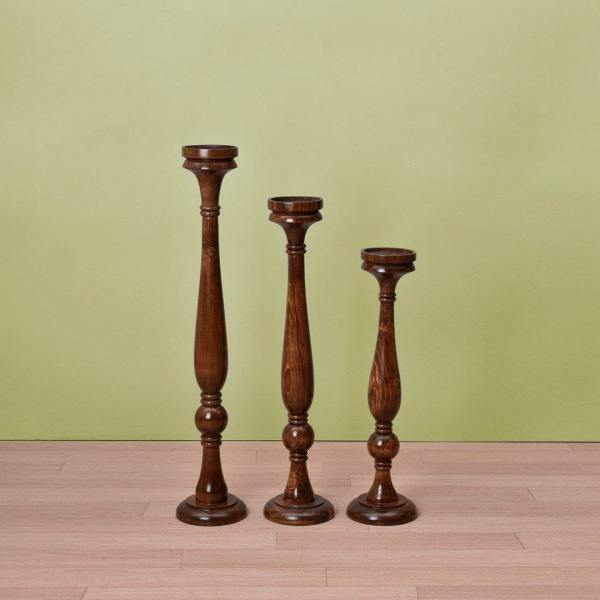 ست شمعدان تزیینی 1 در سه سایز مختلف، ست شمعدان چوبی باریک، متریال چوب مقاوم و استفاده به عنوان وسیله تزیینی حتی بدون شمع