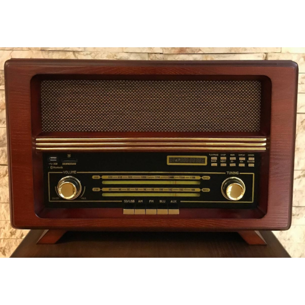 رادیو کلاسیک چوبی بزرگ، رادیو نوستالژی قابلیت گیرندگی 3 موج رادیو FM,AM و SW3 ، پخش موسیقی و فایل‌های MP3، اتصال از طریق بلوتوث، اتصال فلش مموری USB، قابلیت اتصال AUX، رنگ قهوه ای تیره