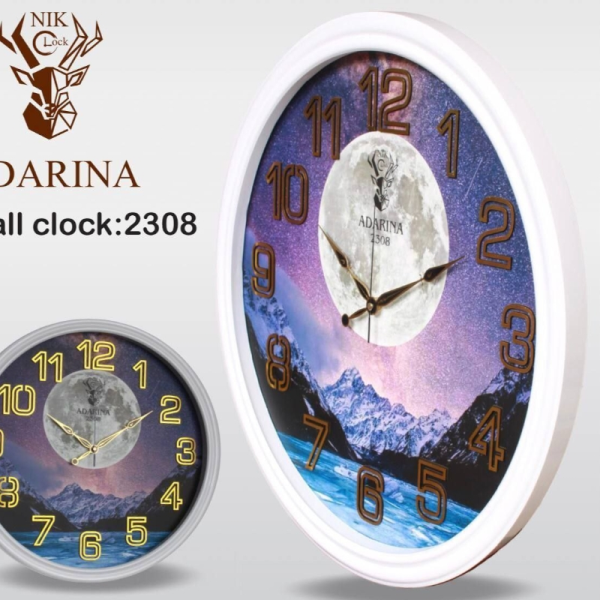 ساعت دیواری آدرینا مدل 2308، ساعت دیواری خاص با متریال پشتی و صفحه MDF، دارای صفحه ضد رطوبت و رنگ 3 لایه براق، شیشه 3 میلیمتر، سایز 55 سانتی متر، رنگ سفید