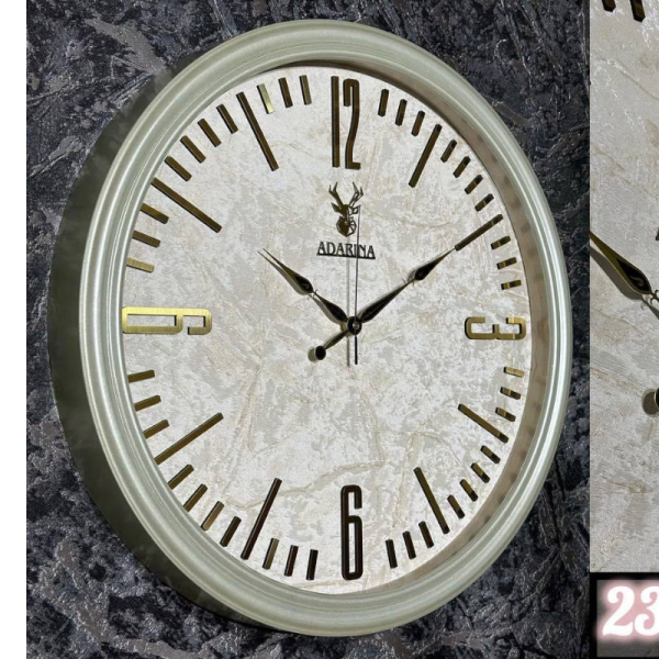 ساعت دیواری آدرینا مدل 2311، ساعت دیواری خاص با موتور آرامگرد درجه 1، صفحه ضد رطوبت شاین دار PVC، بدنه از متریال پلاستیک، سایز 55 سانتی متر، رنگ کرم