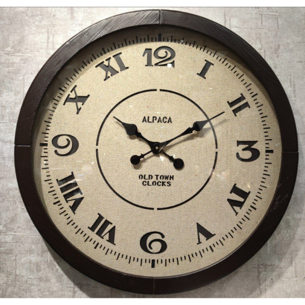 ساعت دیواری چوبی آلپاکا مدل 182/1 سایز 80، ساعت دیواری ساخته شده با چوب طبیعی روس، سبک کلاسیک، رنگ بندی صفحه تیره و روشن، اعداد لاتین و رومی با فونت بزرگ، صفحه روشن رنگ