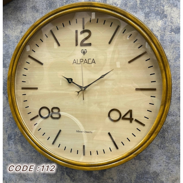  ساعت دیواری چوبی آلپاکا Alpaca کد 112، ساعت دیواری طرح راش گرد قهوه ای سایز 60 و موتور آرامگرد، ترکیبی از زیبایی چوب و طراحی مدرن