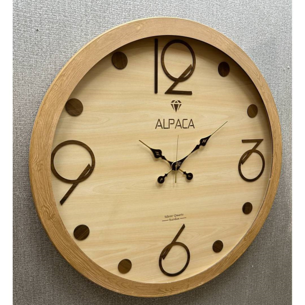  ساعت دیواری چوبی آلپاکا Alpaca کد 1750، ساعت دیواری طرح راش گرد نسکافه ای سایز 75 و موتور آرامگرد، ترکیبی از زیبایی چوب و طراحی مدرن