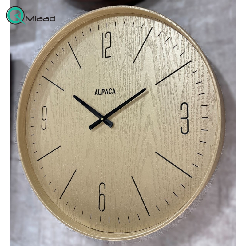 ساعت دیواری آلپاکا مدل SO30، ساعت دیواری سایز 60 با طراحی ساده و مینیمال، رنگ طلایی، متریال MDF ساعت، صفحه بدون شیشه ساعت، دارای موتور آرامگرد و دو سال ضمانت ساعت دیواری ولدر