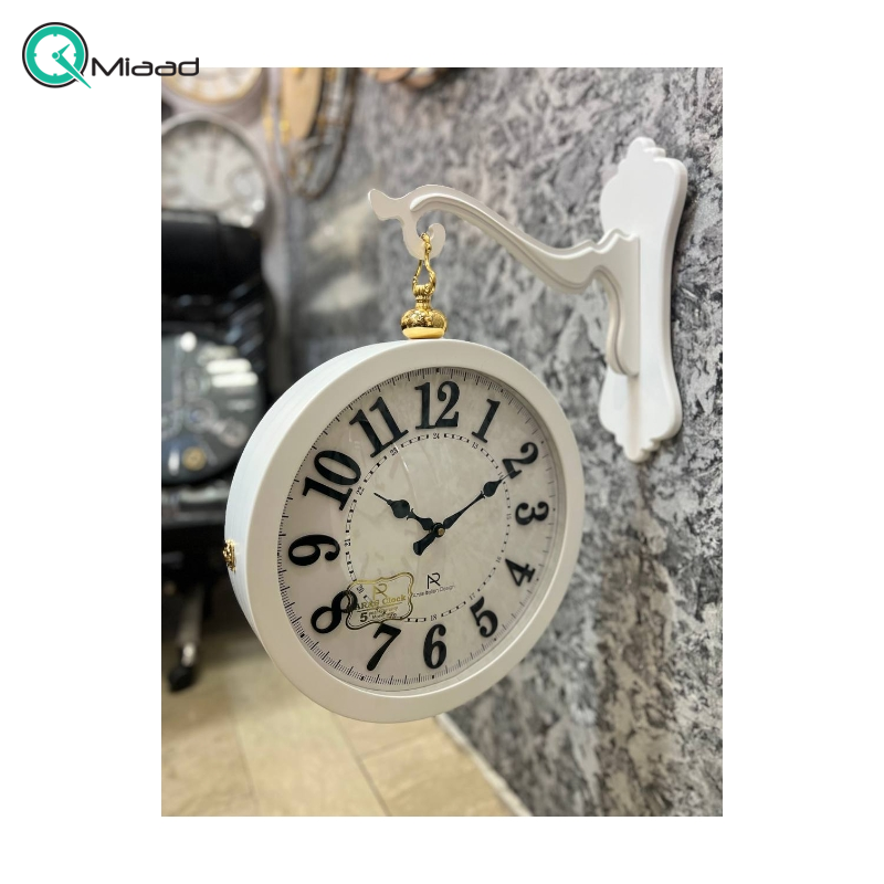 ساعت دیواری دو طرفه ارس مدل 4038، ساعت دو طرفه بسیار بینظیر، تمام چوب سنگین با موتور درجه یک روانگرد، رنگ سفید  ساعت دیواری دو طرفه