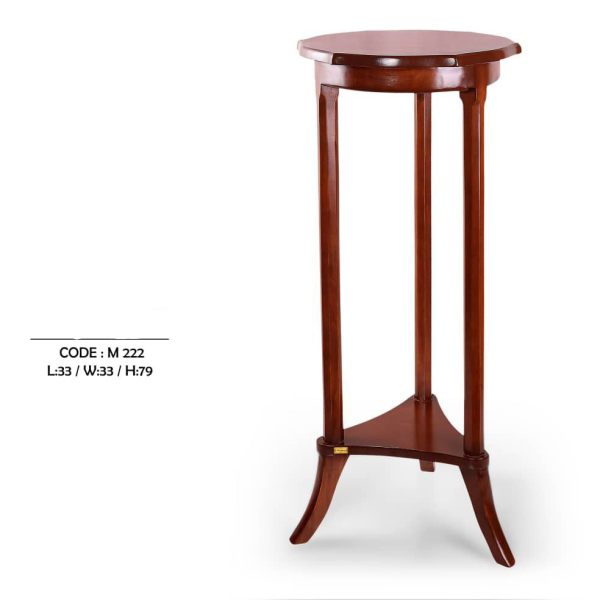 میز گرد آباژور مدل m 222، میز تلفن چوبی و پایه بلند زیبا، دارای کشویی برای نگه داری وسایل کوچک، سطح پایینی میز برای نگه داری وسیله دکوری