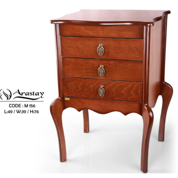 میز 3 کشو گرام مدل M156، میز سه کشو پایه دار بسیار شیک و چوبی، دارای سه کشو برای نگه داری وسایل کوچک، فضایی برای نگه داری وسایل تزیینی مثل رادیو یا وسایل دیگر، رنگ سفید