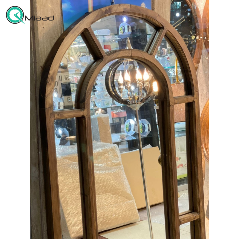 آینه ایستاده تک کشو مدل گنبدی کد 2600، آینه قدی بسیار زیبا با قاب چوبی روسی و دارای یک کشو چوبی، رنگ گردویی صنایع چوبی