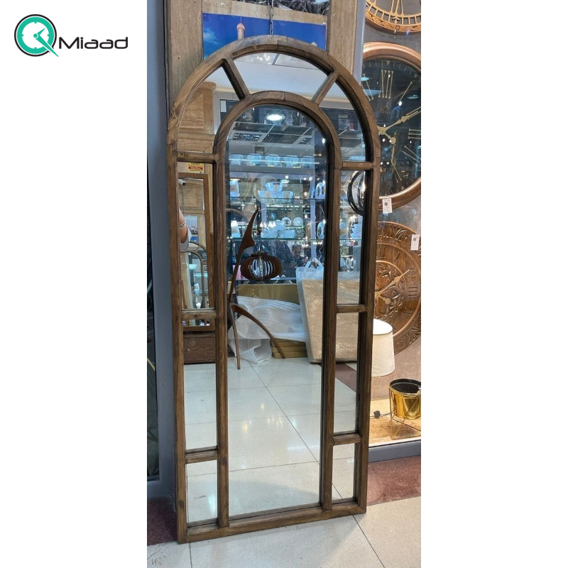 آینه ایستاده تک کشو مدل گنبدی کد 2600، آینه قدی بسیار زیبا با قاب چوبی روسی و دارای یک کشو چوبی، رنگ گردویی جهیزیه