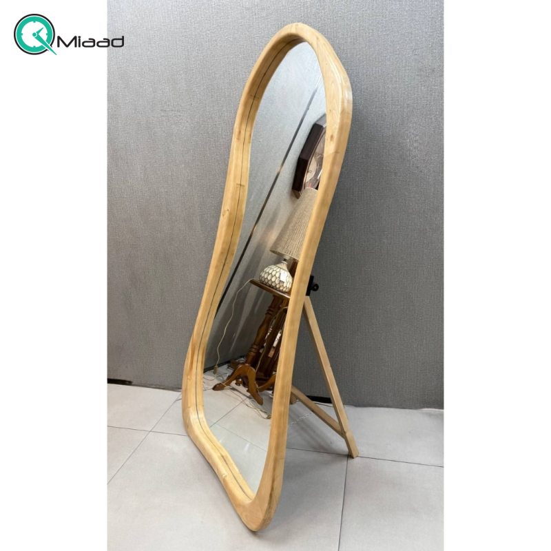 آینه قدی مدرن و هنری با طرح دفرمه مدل 5180، ساخته شده از چوب روس طبیعی و آینه درجه یک اردکان | با قابلیت سفارش پایه