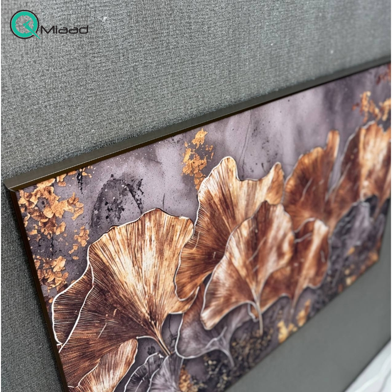 تابلو دکوراتیو شاین کد 1975، تابلو دکوراتیو با تصویر لمینت شاینی وارداتی، متریال پی وی سی قاب، تابلو زیبا و جذاب با کیفیت فوق العاده و قابل شستشو، طرح انتزاعی و رنگ طلایی  قیمت تابلو