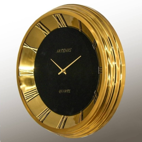 ساعت دیواری فلزی آرتمیس مدل 2041، ساعت دیواری فلزی و آبکاری شده، دارای طراحی مینیمال و مدرن با بدنه براق، سایز 53، رنگ طلایی
