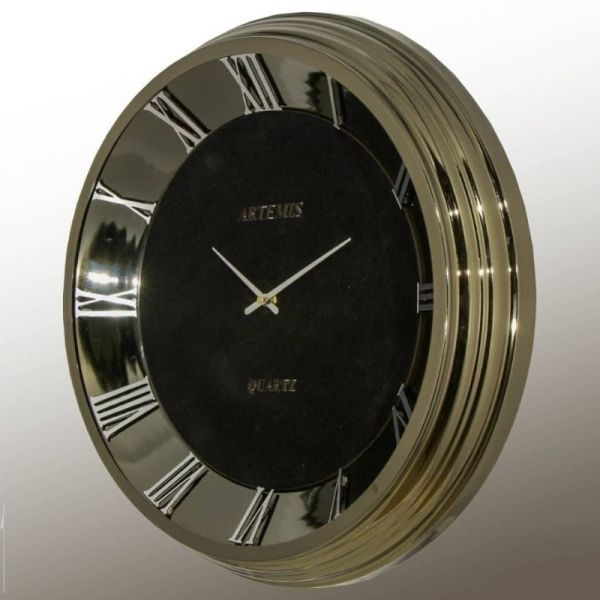ساعت دیواری فلزی آرتمیس مدل 2041، ساعت دیواری فلزی و آبکاری شده، دارای طراحی مینیمال و مدرن با بدنه براق، سایز 53، رنگ تیتانیوم و جزییات نقره ای