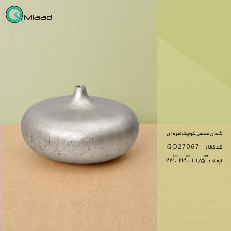 گلدان عدسی کوچک GO27067، گلدان تزیینی و دکوری با طراحی ساده و زیبا، رنگ نقره ای  خرید گلدان