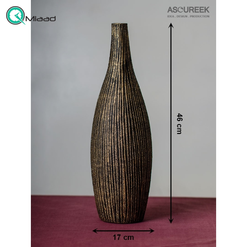 گلدان مدل سنگی کد GO27243، گلدان تزیینی و دکوری با طراحی ساده و زیبا و همینطور خلاقانه، طرح سنگی، رنگ مشکی طلایی  خرید گلدان