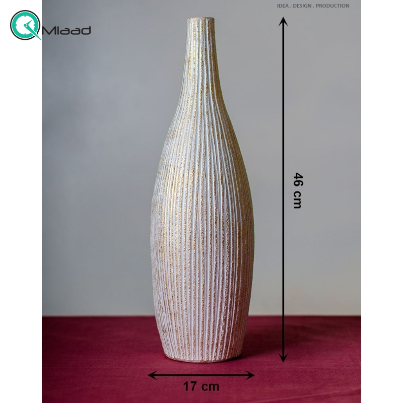 گلدان مدل سنگی کد GO27247، گلدان تزیینی و دکوری با طراحی ساده و زیبا و همینطور خلاقانه، طرح سنگی، رنگ سفید طلایی  خرید گلدان