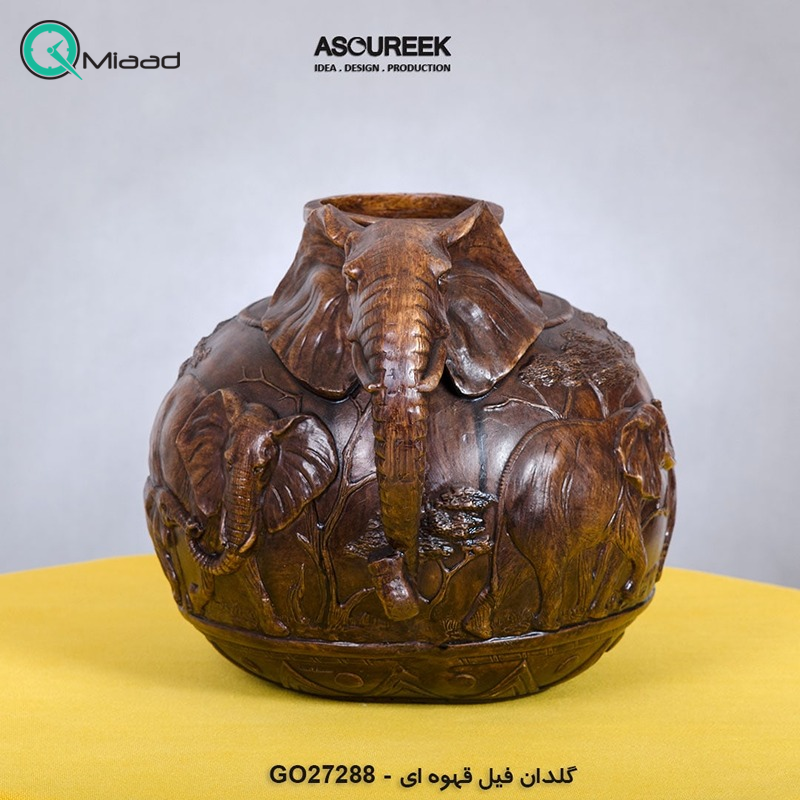 گلدان مدل فیل کد GO27288، گلدان تزیینی و دکوری با طراحی شگفت انگیز و متمایز، رنگ قهوه ای  محصولات آسوریک