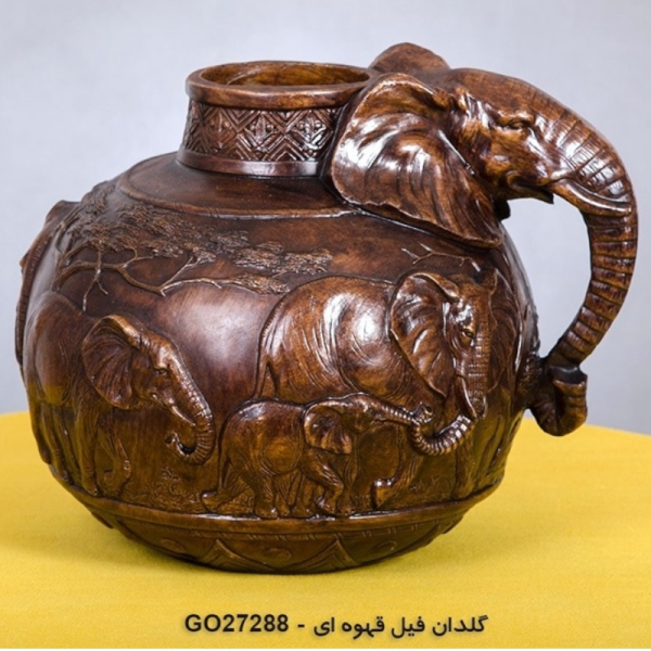 گلدان مدل فیل کد GO27288، گلدان تزیینی و دکوری با طراحی شگفت انگیز و متمایز، رنگ قهوه ای