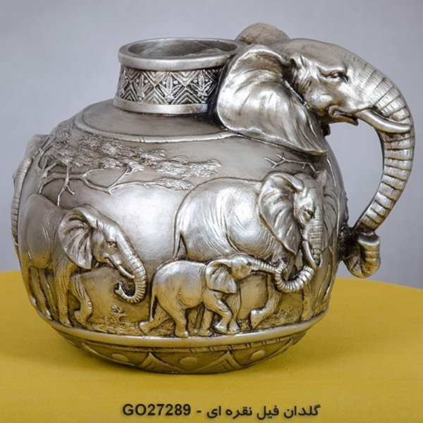 گلدان مدل فیل کد GO27289، گلدان تزیینی و دکوری با طراحی شگفت انگیز و متمایز، رنگ نقره ای