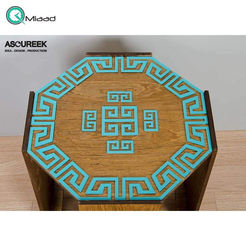 میز عسلی چوبی مدل M104066، میز عسلی چوبی 8 ضلعی دو تایی، میز عسلی مدل با طراحی کلاسیک، رنگ فیروزه  میز عسلی جدید