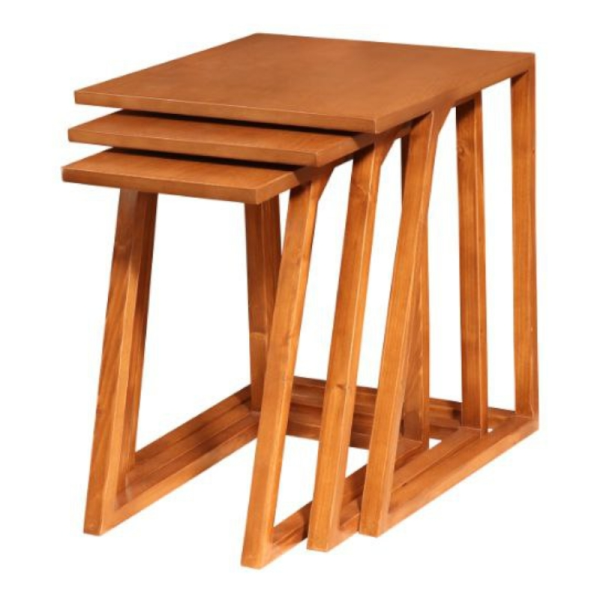 میز عسلی سه تکه پلکانی کد MI04063، میز عسلی چوبی سه تکه طرح دار، نقاشی شده به سبک روستیک، دارای شیشه متحرک، میز عسلی مدل گرد سری 4