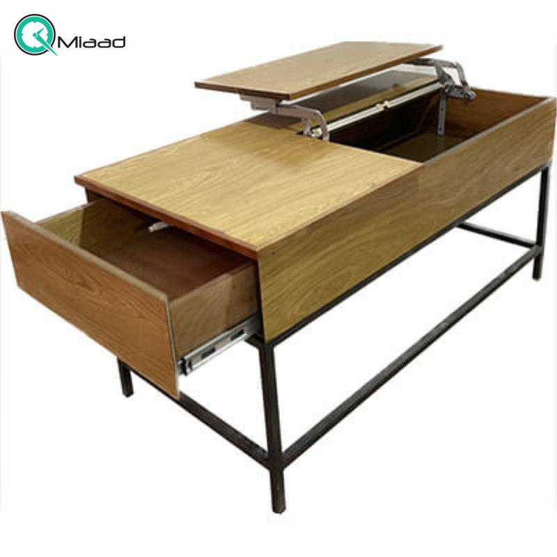 میز جلو مبلی اهرمی کشو دار مدل MI20011، میز جلو مبلی تمام چوب پایه دار، متریال مقاوم چوب و طراحی کلاسیک با طرح طبیعی چوب و اهرم دار  میز ال سی دی